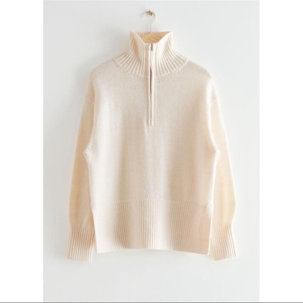& Other Stories Cream Half Zip Sweater